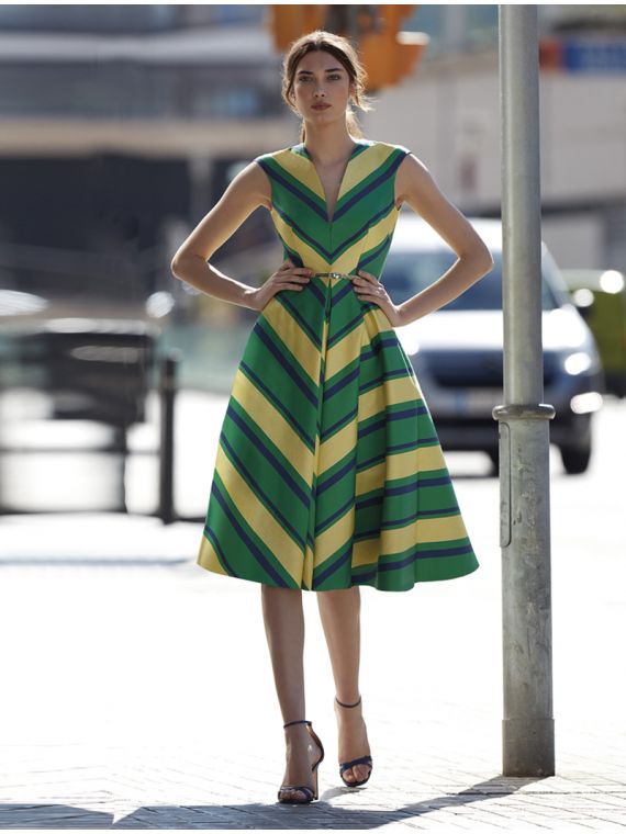 vice versa Uitwerpselen Encommium Knie-lengte jurk met kleurrijke strepen | Anne Sophie