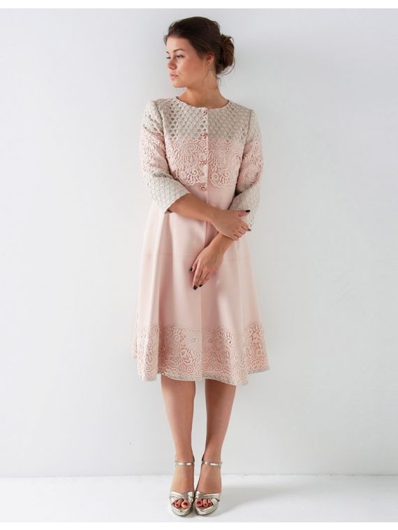 Machtig Tekstschrijver Landgoed Gemiddelde lengte jurk met kanten mantel set - roze | Anne Sophie