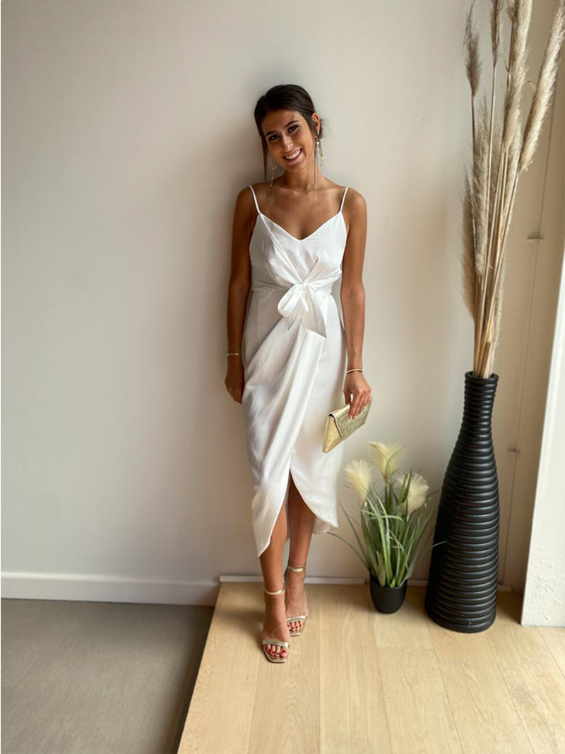 Asymmetrische zijden jurk met split - Wit | Anne Sophie