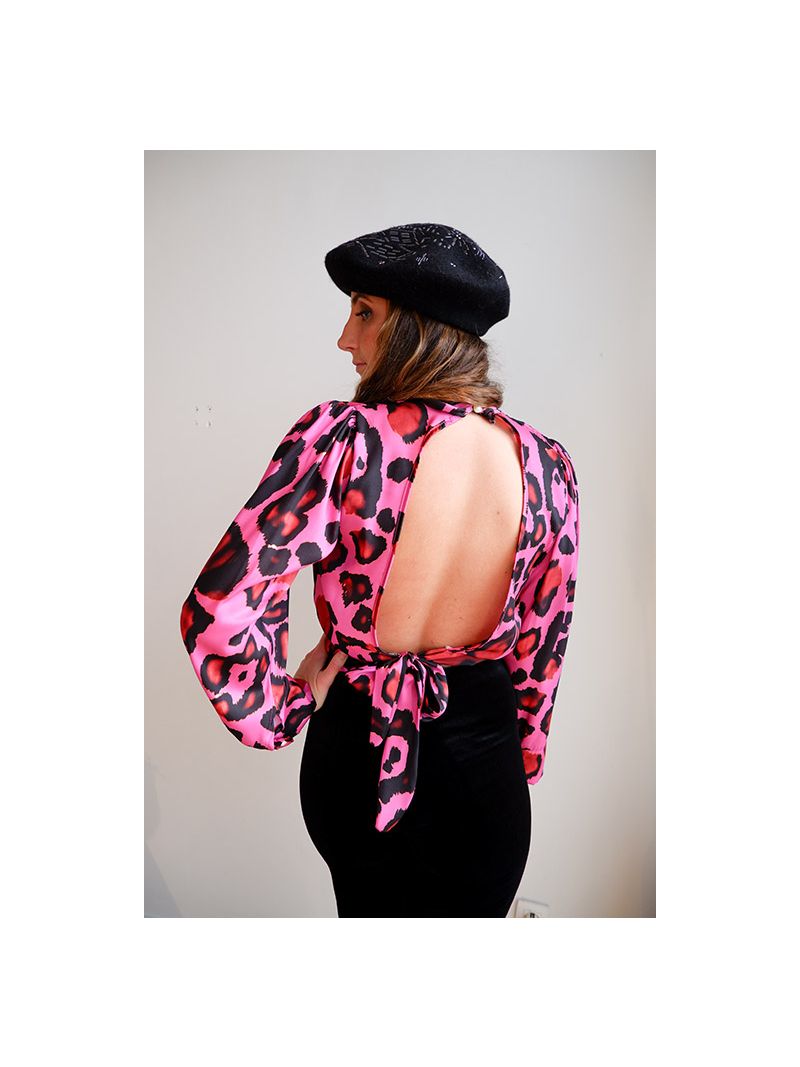 Chemie Getand geboren Roze luipaard blouse met open rug - XmasShow | Anne Sophie