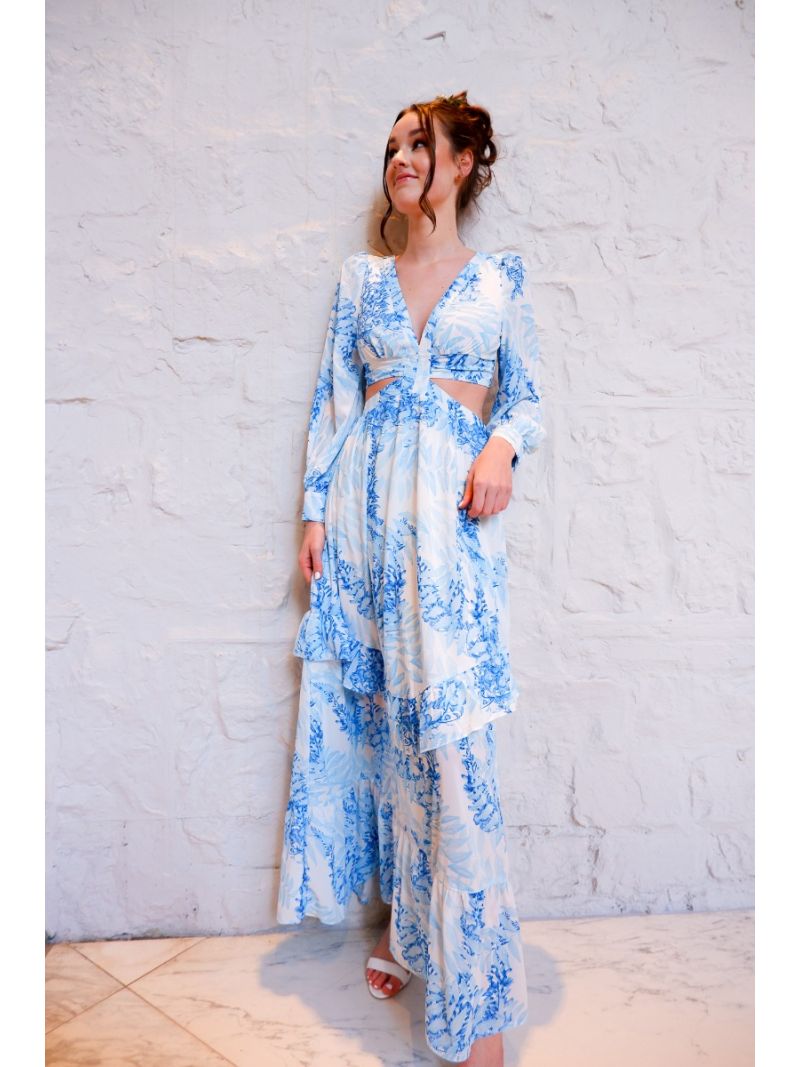 moeilijk tevreden te krijgen Snor Somatische cel Lange blauw-witte jurk met bloemen | Anne Sophie