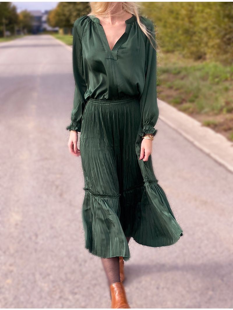 Satijnen lange jurk - Groen | Anne Sophie