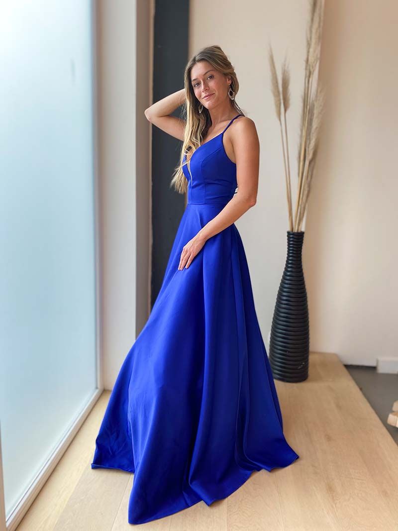 Lange jurk met koordjes op de - Koningsblauw | Anne Sophie