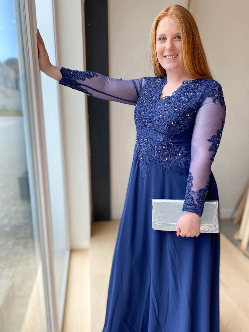 Papa gevechten Publicatie Lange jurk met transparante mouwen - Marineblauw | Anne Sophie